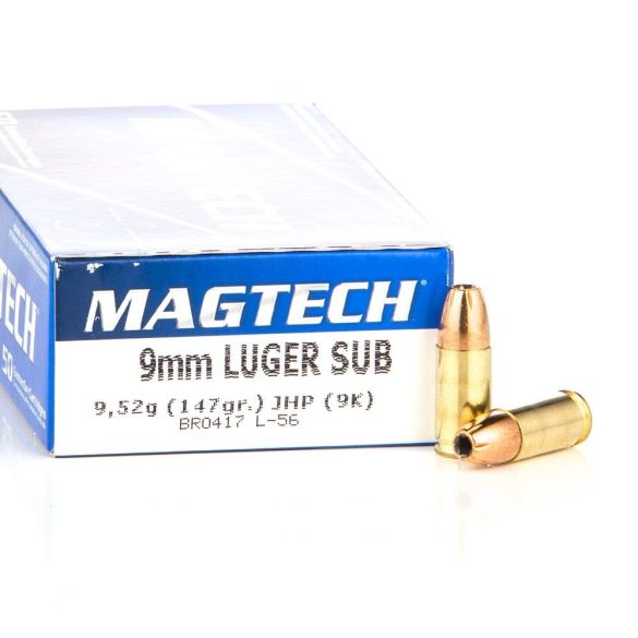 Magtech 9mm Luger 147gr JHP subsonic